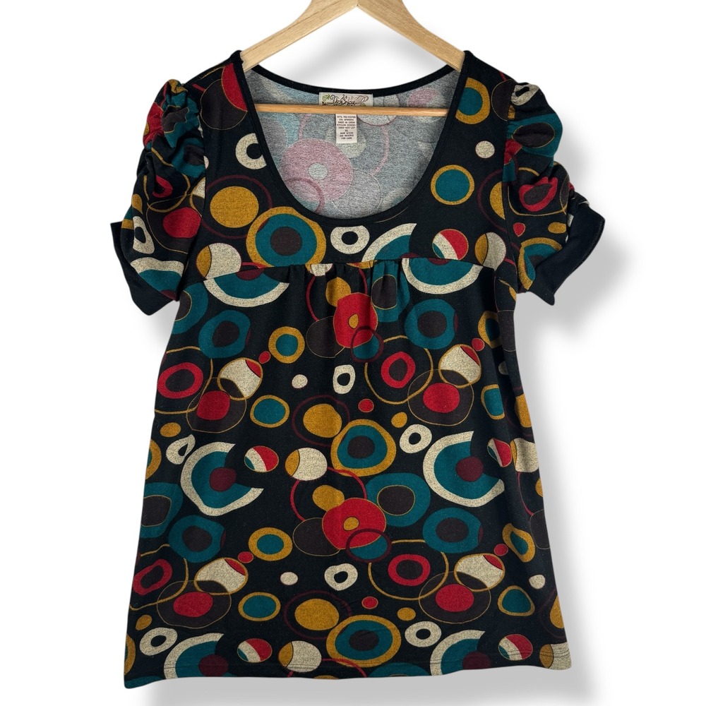 Younique Top Womens Size XL Retro Mod Geometric Puff Sleeve Twee Artsy Art Deco